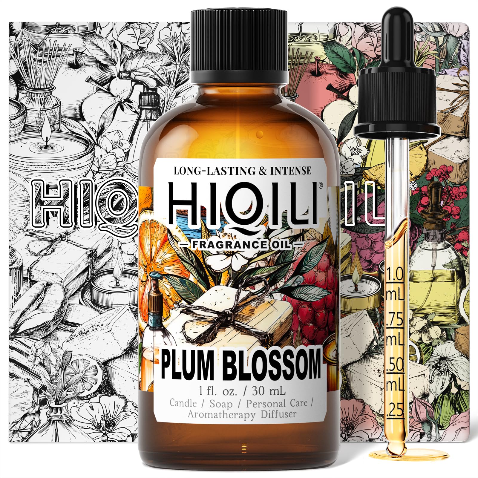 HIQILI Plum Blossom fragrance oil bottle ready for candles and diffusers.