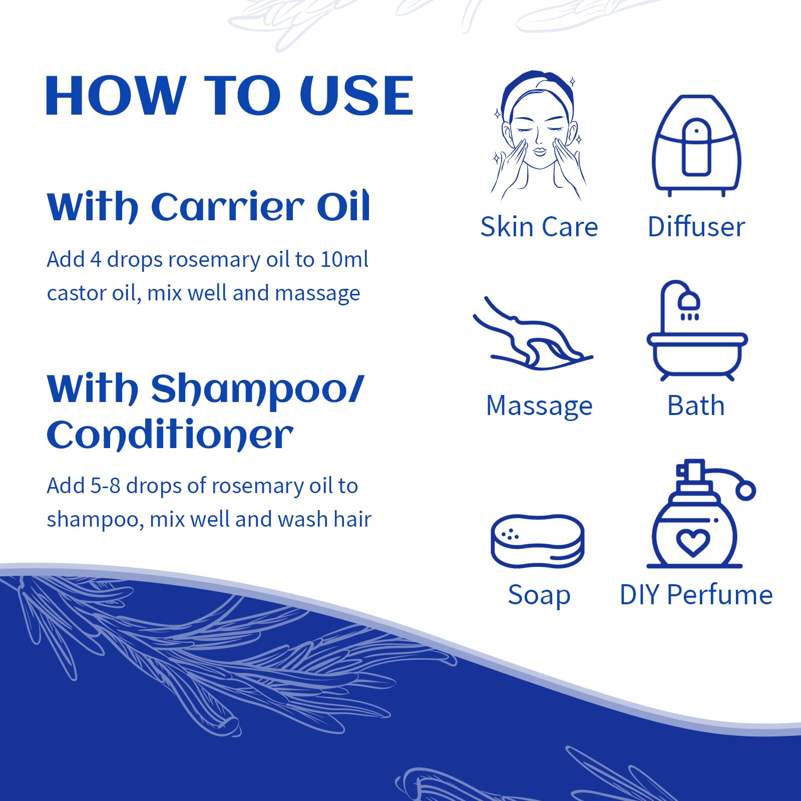 HIQILI Rosemary Oil massage application—gentle circular strokes with a carrier oil.