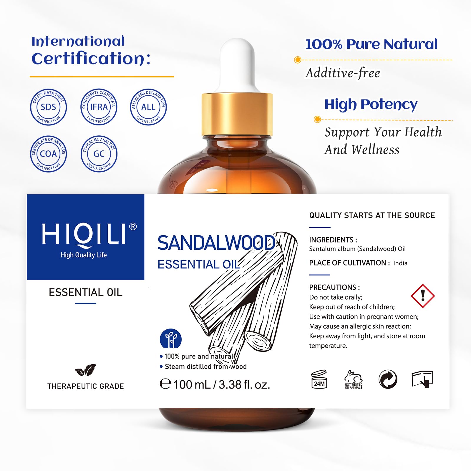 HIQILI sandalwood blends with rosemary and neroli for skin comfort