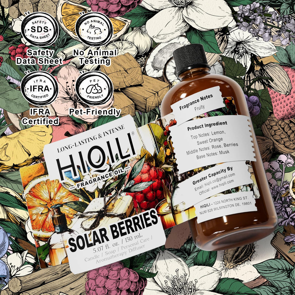 HIQILI Solar Berries fragrance oil with marked dropper enables precise dosing.
