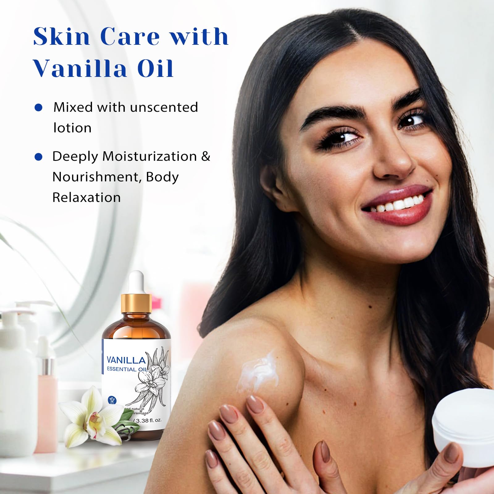 HIQILI Vanilla Essential Oil diffuser setup releasing warm, sweet aroma