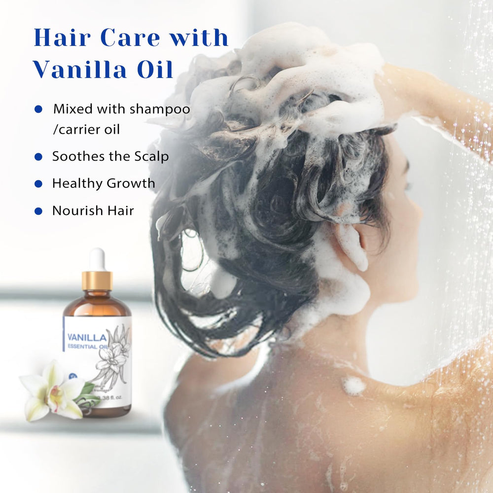 HIQILI Vanilla Essential Oil bottle labeled for DIY skincare blends