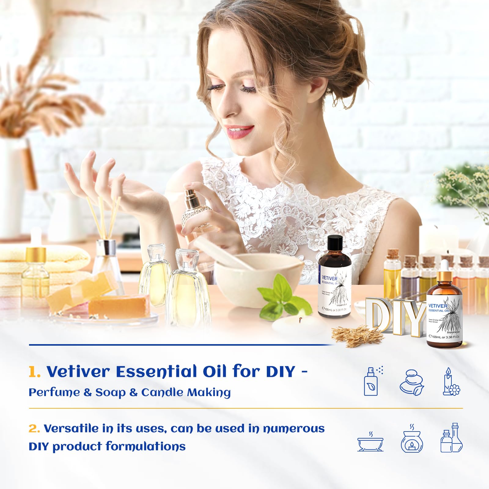 Diffuser scene filled with HIQILI Vetiver oil aroma for calm ambience