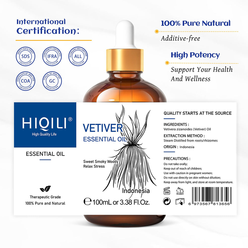 Travel-friendly HIQILI Vetiver oil 100ml amber bottle