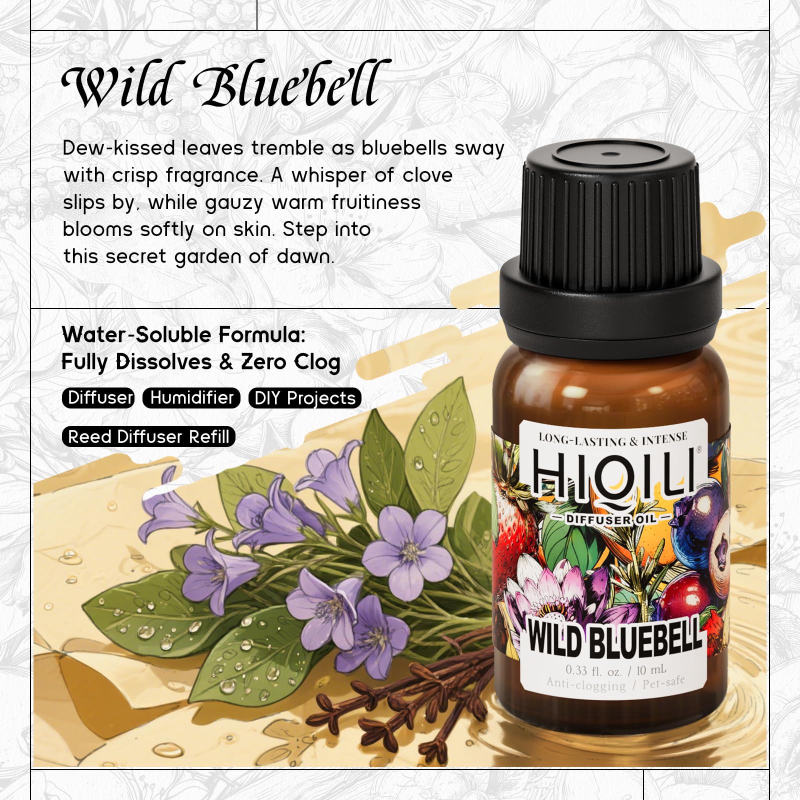 HIQILI Wild Bluebell diffuser oil in diffuser dispersion for fast scent spread