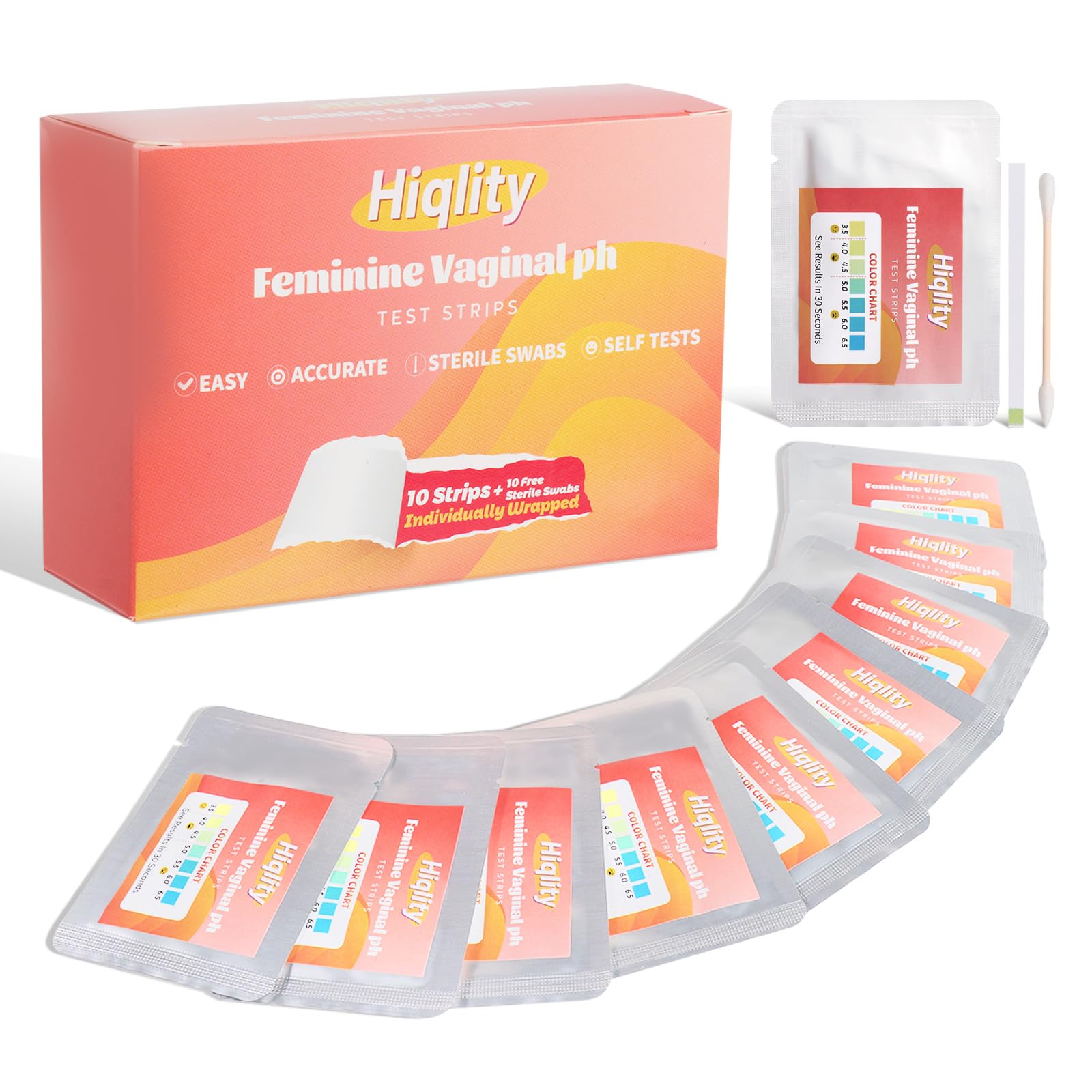 Hiqlity vaginal pH test strips with sterile swabs for at home monitoring