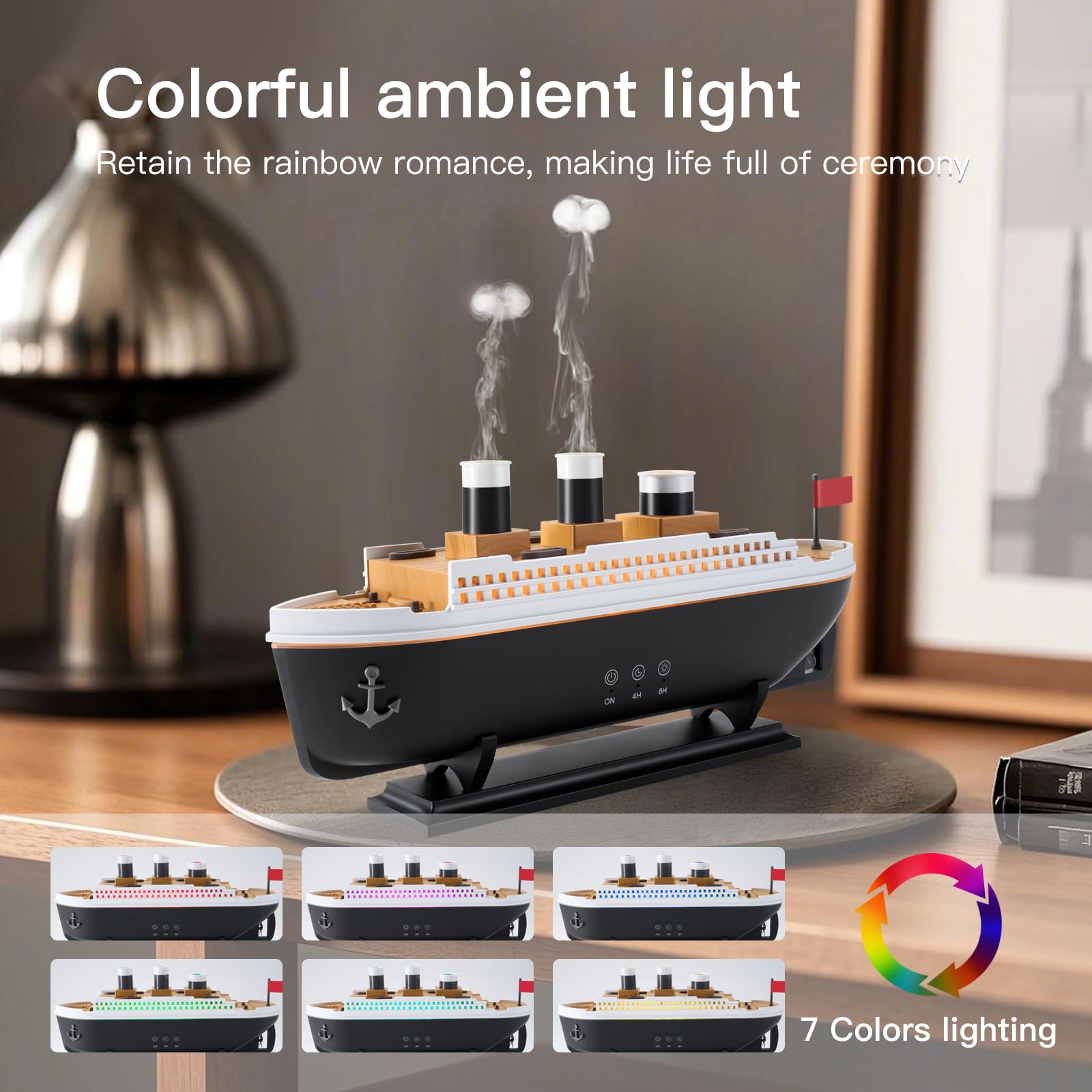 HIROGA Titanic Humidifier seven LED colors create ambient lighting
