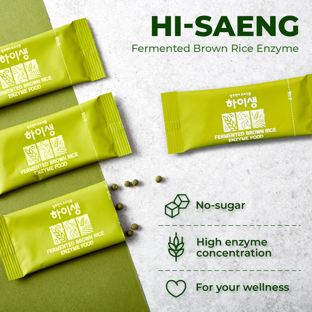 HISAENG fermented brown rice enzyme granules: a nutrient-rich formula that dissolves quickly with water.