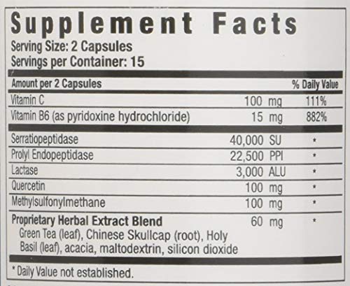 Histame ingredients label detailing enzyme blend and DAO support