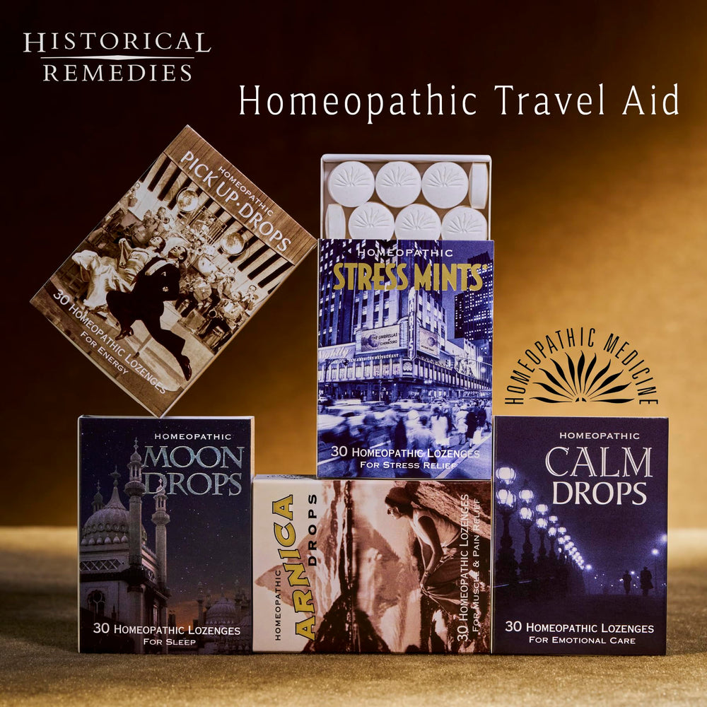 Historical Remedies Calm Drops box opened with lozenges visible.