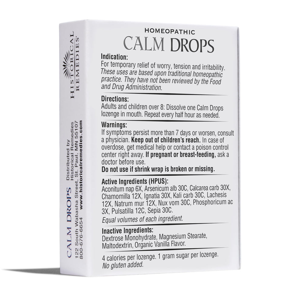 Historical Remedies Calm Drops user dissolves lozenge during a moment of anxiety.