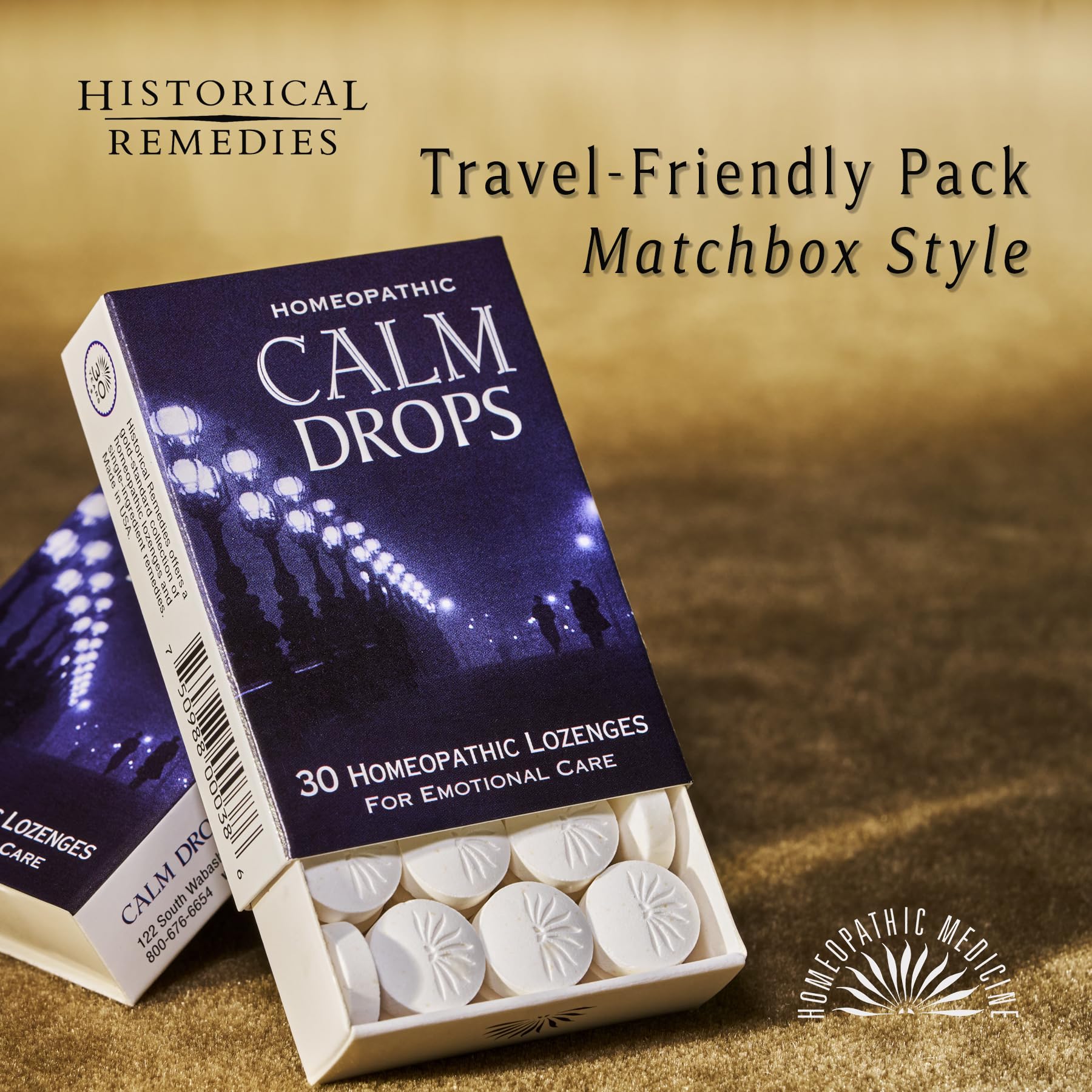 Historical Remedies Calm Drops vanilla aroma lozenge close-up.