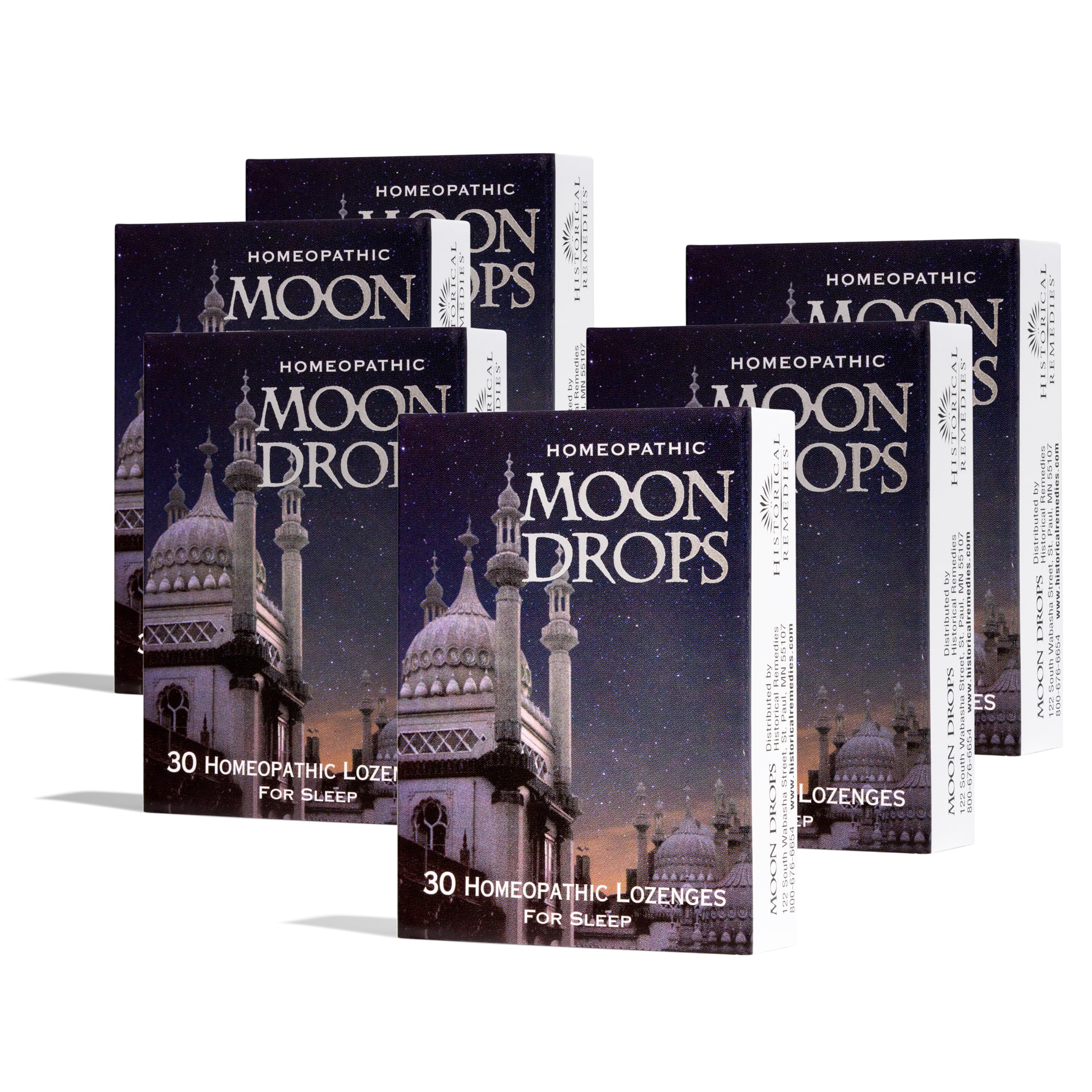 Historical Remedies Moon Drops sleep lozenges in package front view offer natural support for restful nights