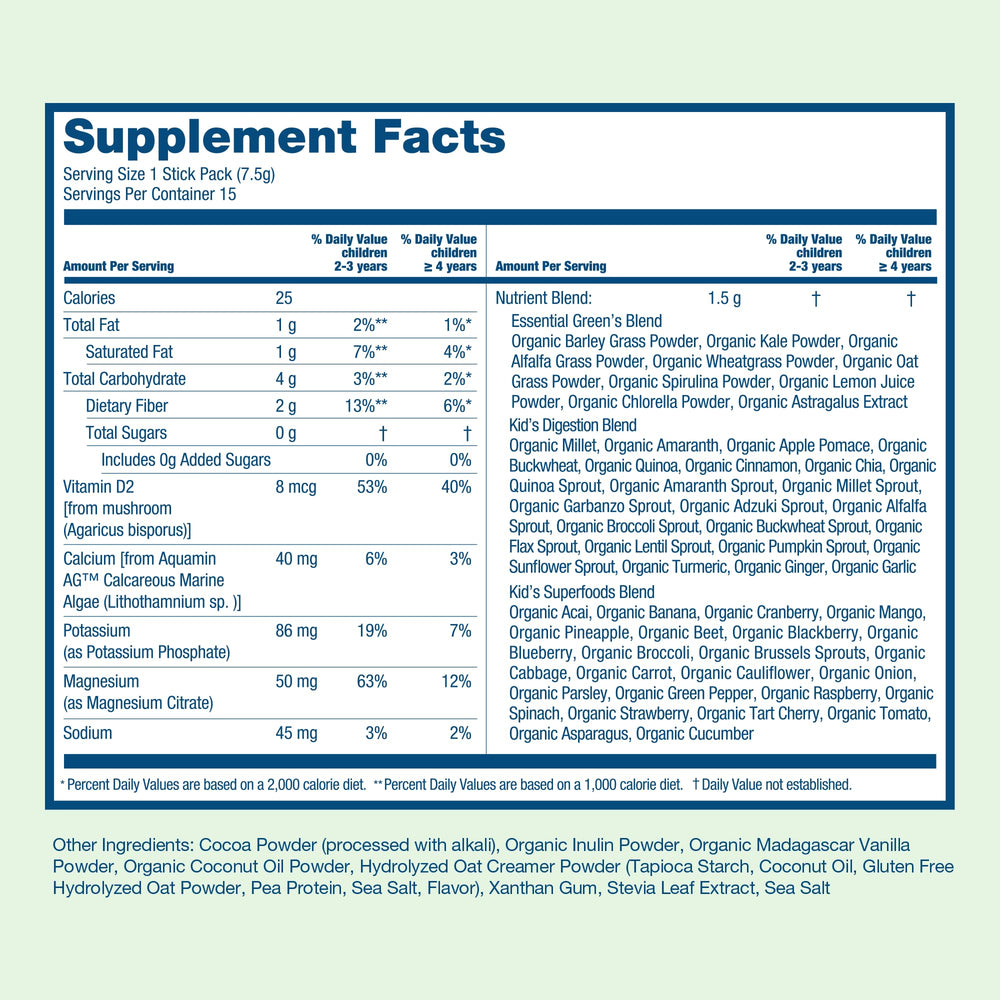 HIYA Kids Greens acai-blueberries highlight immune-supporting phytonutrients for kids