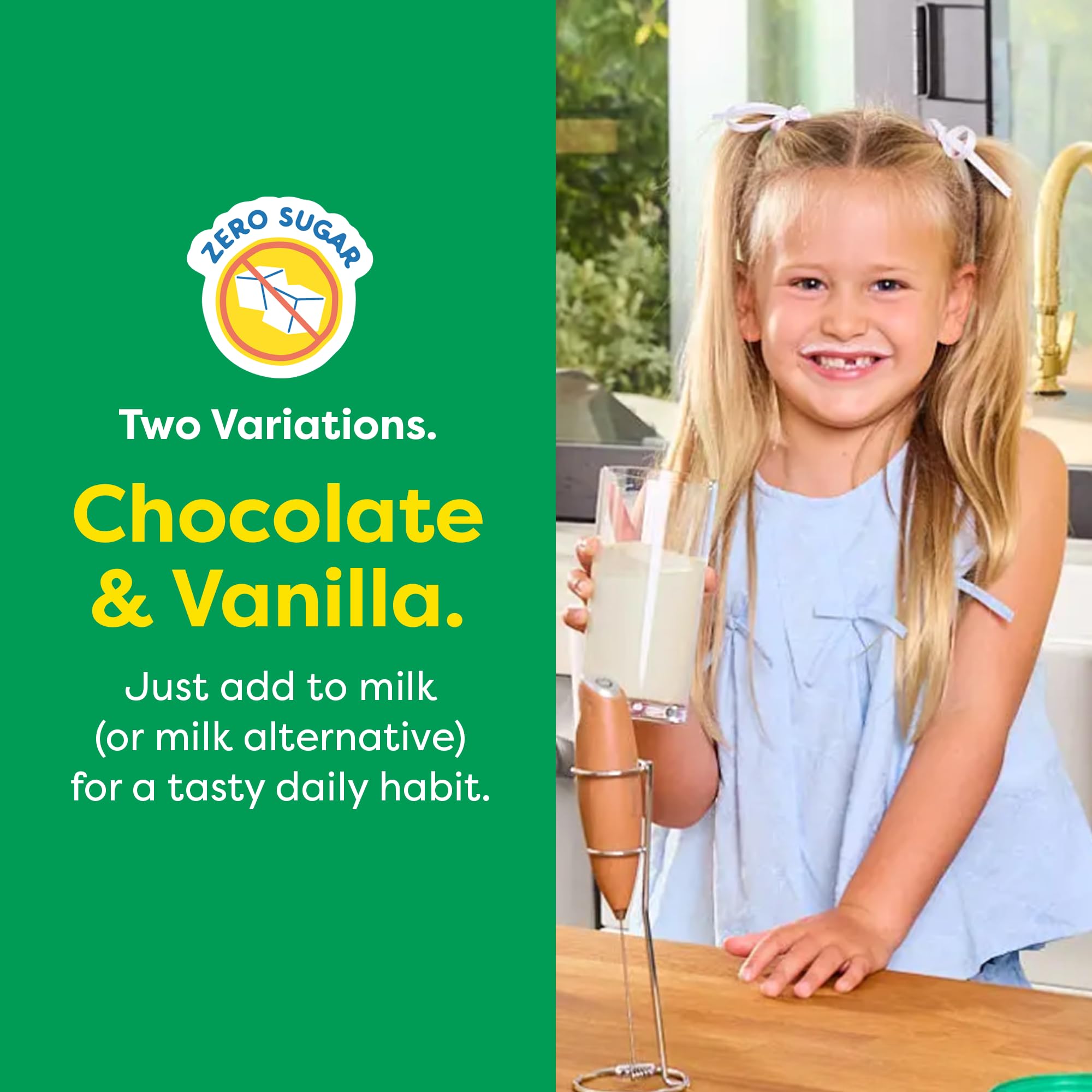 HIYA Kids Greens smoothie-ready image shows convenient nutrition on the go