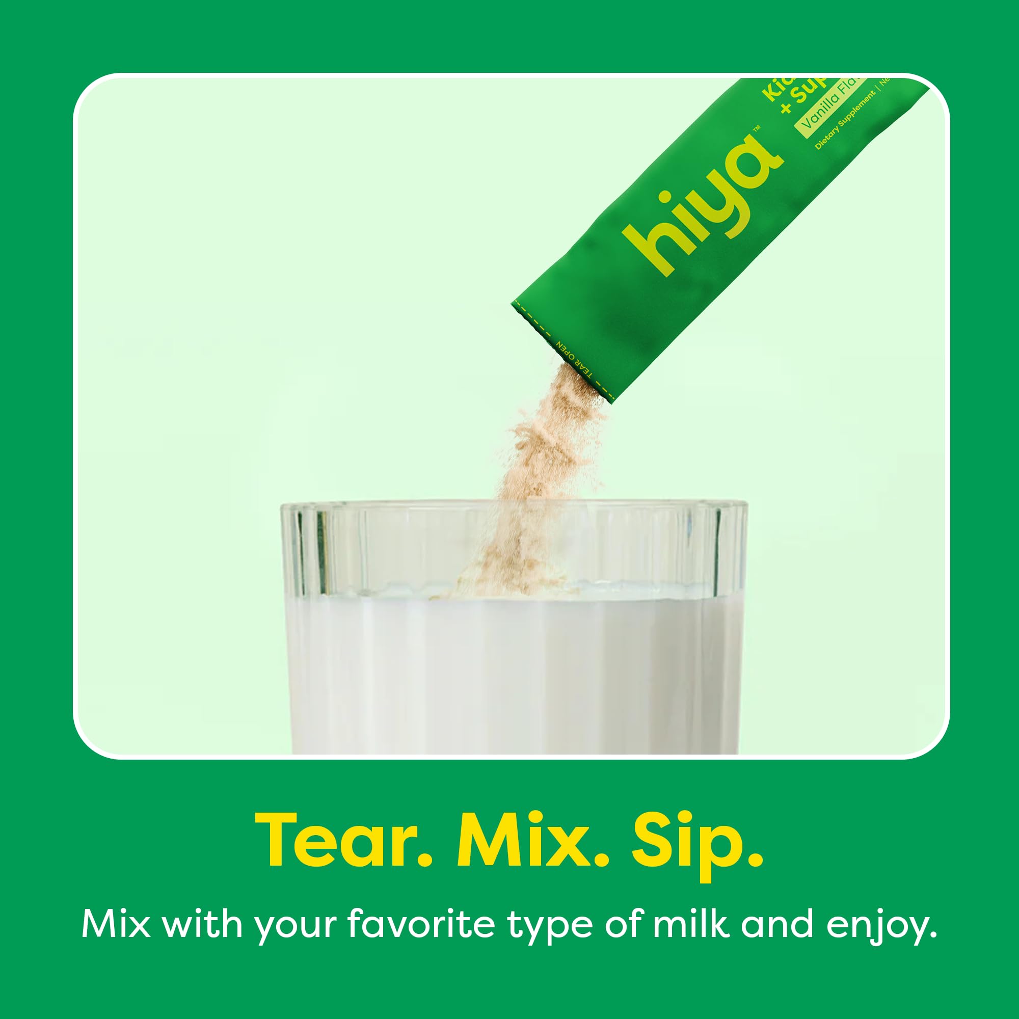 HIYA Kids Greens Powder Sticks spooned and served for convenient use