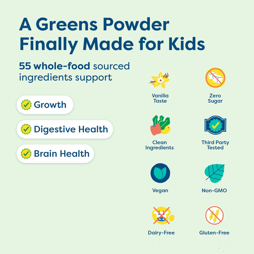 HIYA Kids Greens Powder Sticks vanilla mix with milk for a tasty nutrition boost