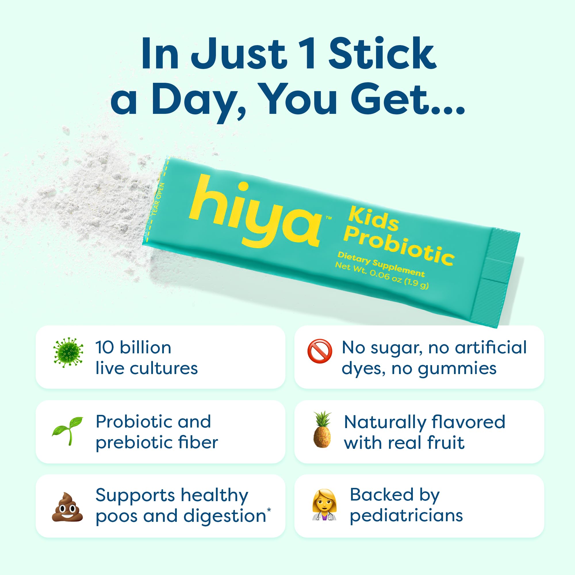 Hiya Kids Probiotic strawberry flavor sticks close-up