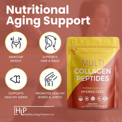 Healthy Living Proteins grass-fed beef collagen label emphasizes pasture-raised origin.