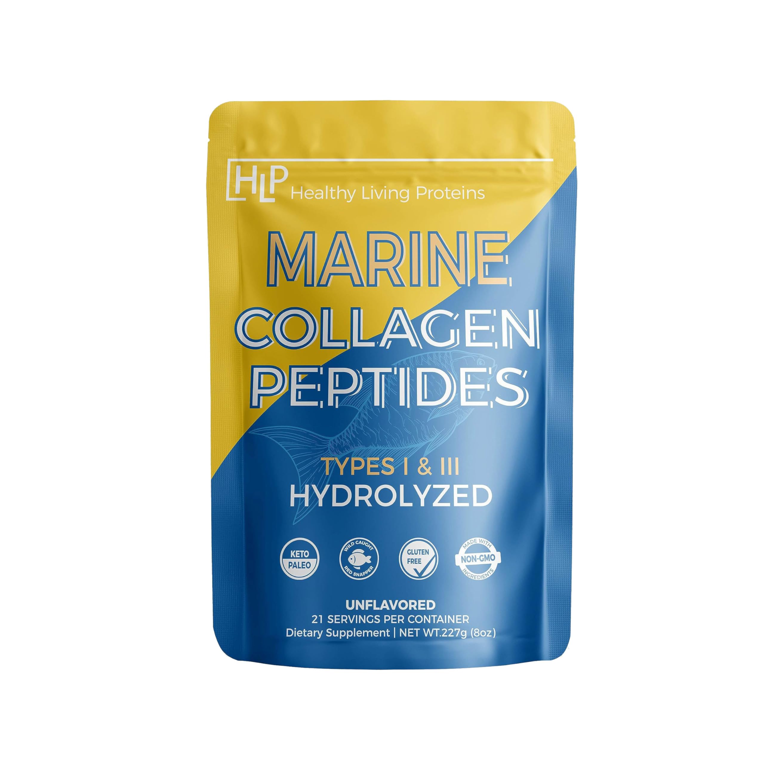 HLP Marine Collagen Peptides bottle pour for effortless daily dosing in smoothies or coffee