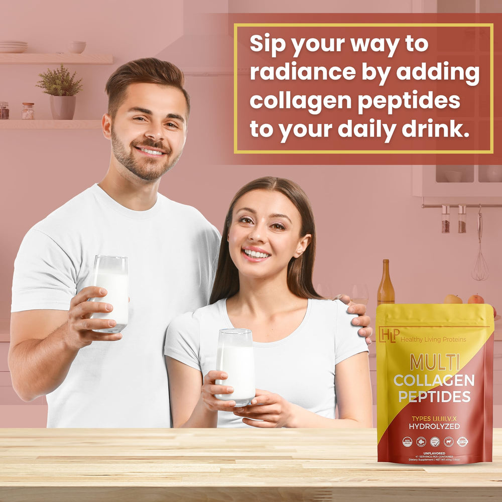Healthy Living Proteins wild-caught marine collagen package signals marine protein richness.