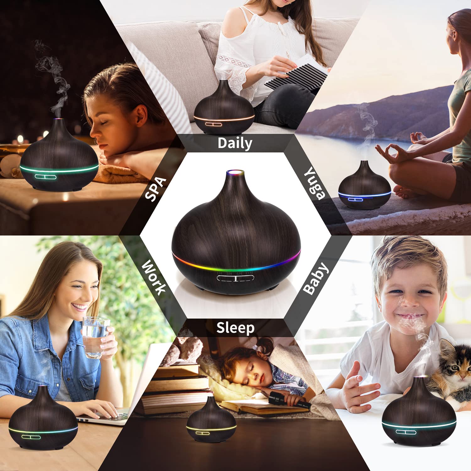 HLS diffuser offers timer settings of 1, 3, 6 hours and continuous mode