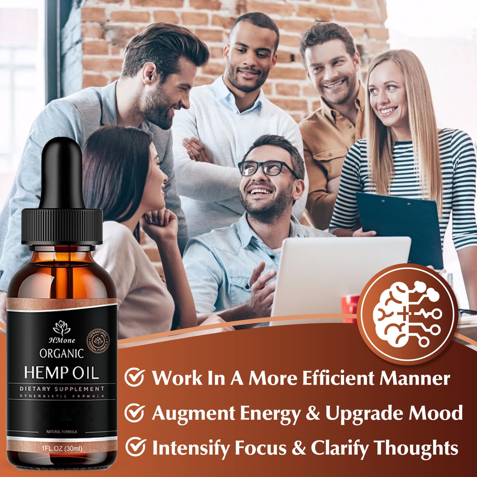 HMone hemp oil drops pouring into teaspoon for precise dosing.