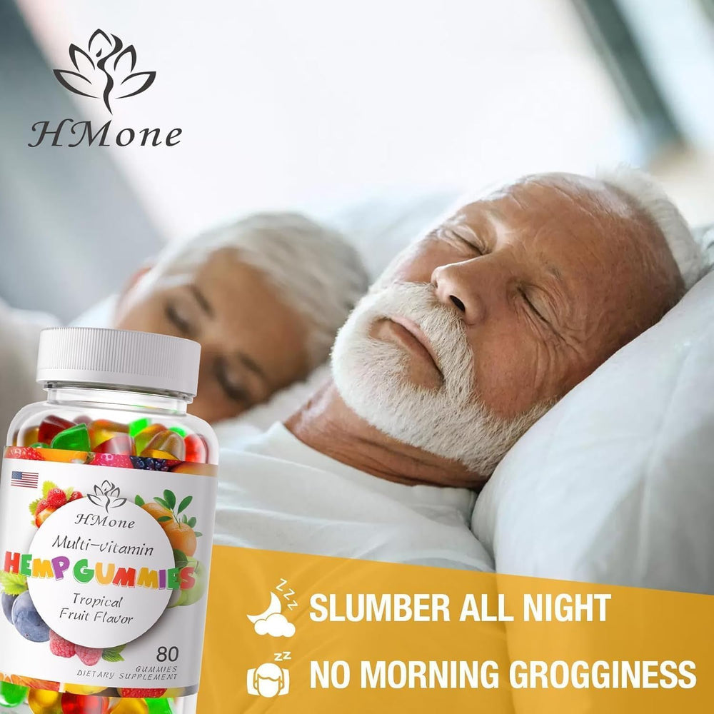 HMone Extra-Strength Hemp Gummies jar close-up designed for focused daytime calm