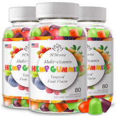 HMone hemp gummies bottle front view highlighting extra strength formula for daily use