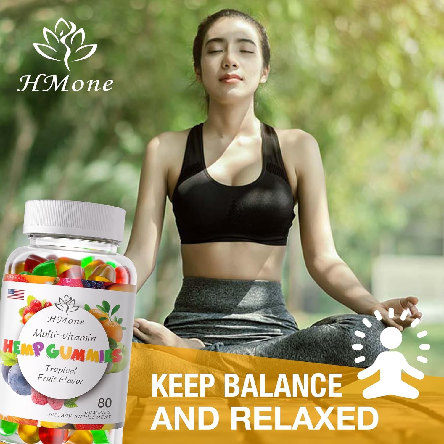 HMone hemp gummies label panel with ingredients and testing notes