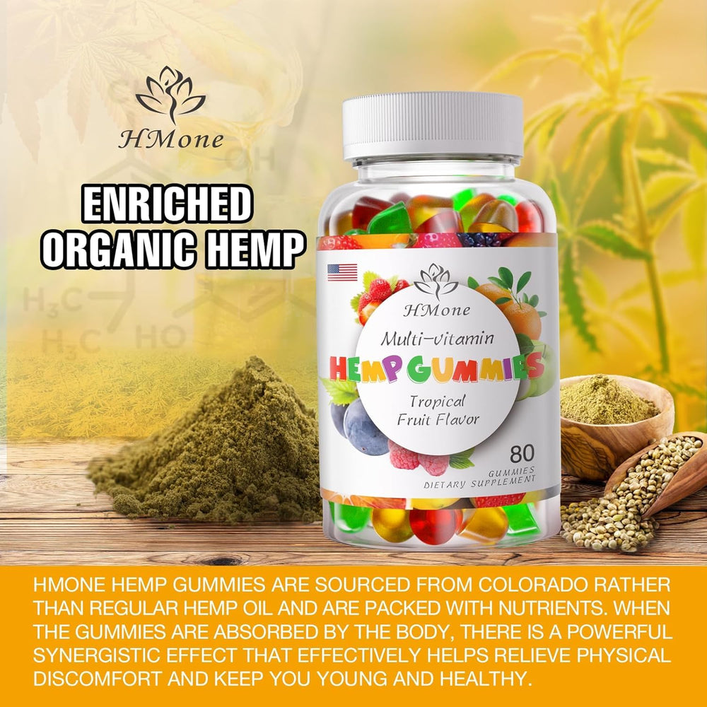 Vegan and Non-GMO icons on HMone gummy bottle
