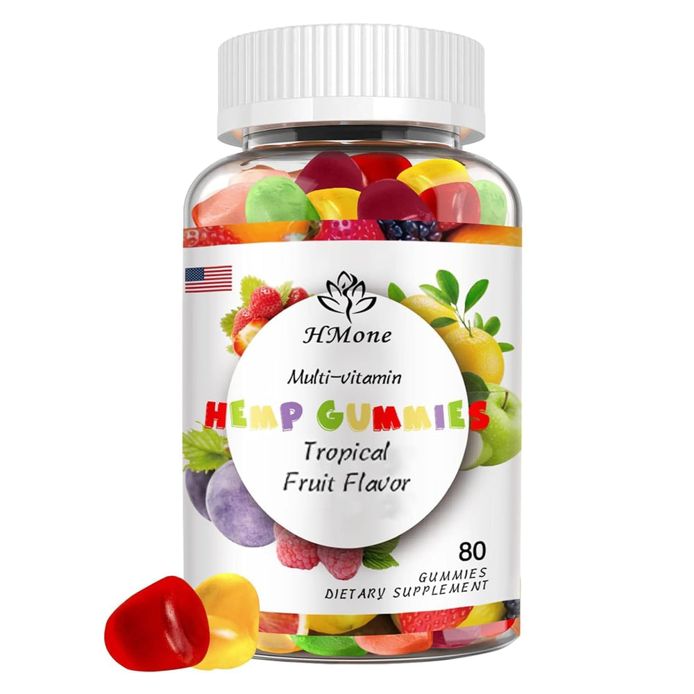 HMone Organic Hemp Gummies bottle on a nightstand for restful sleep.