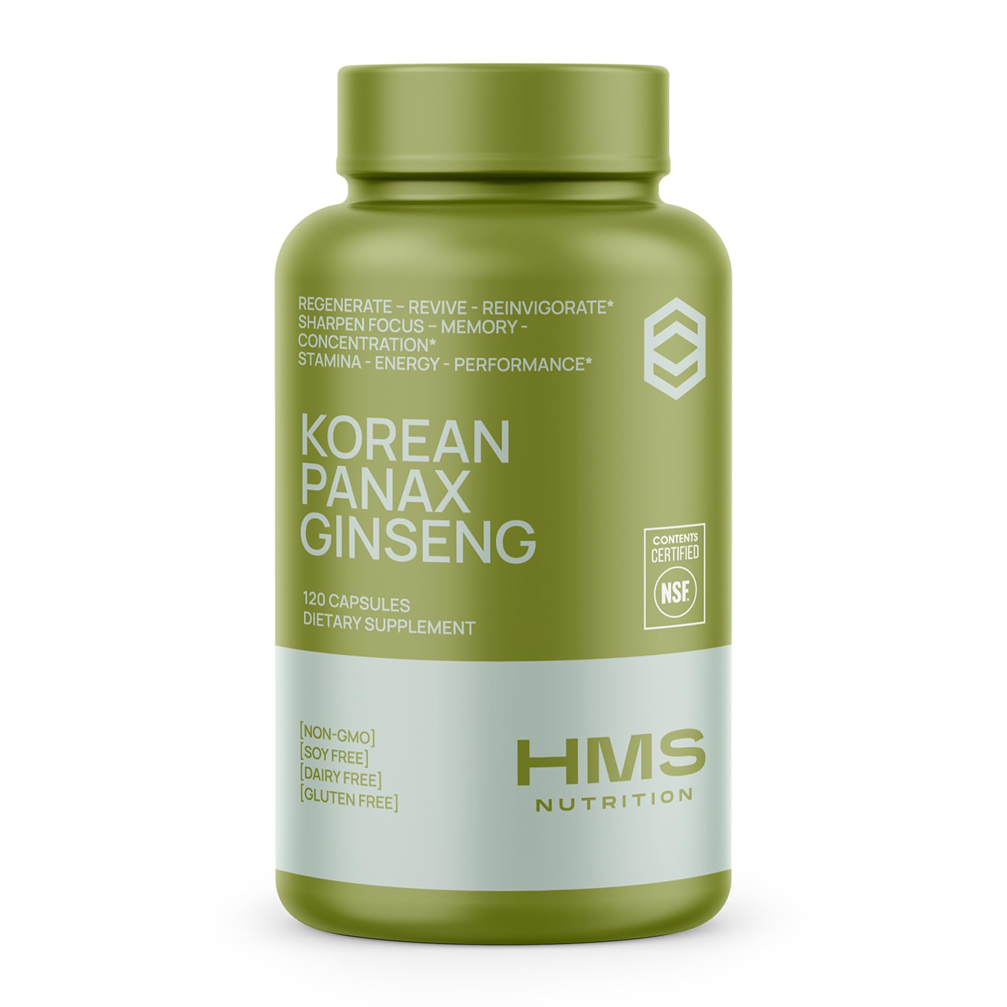HMS Nutrition Korean Red Panax Ginseng bottle front for energy support.