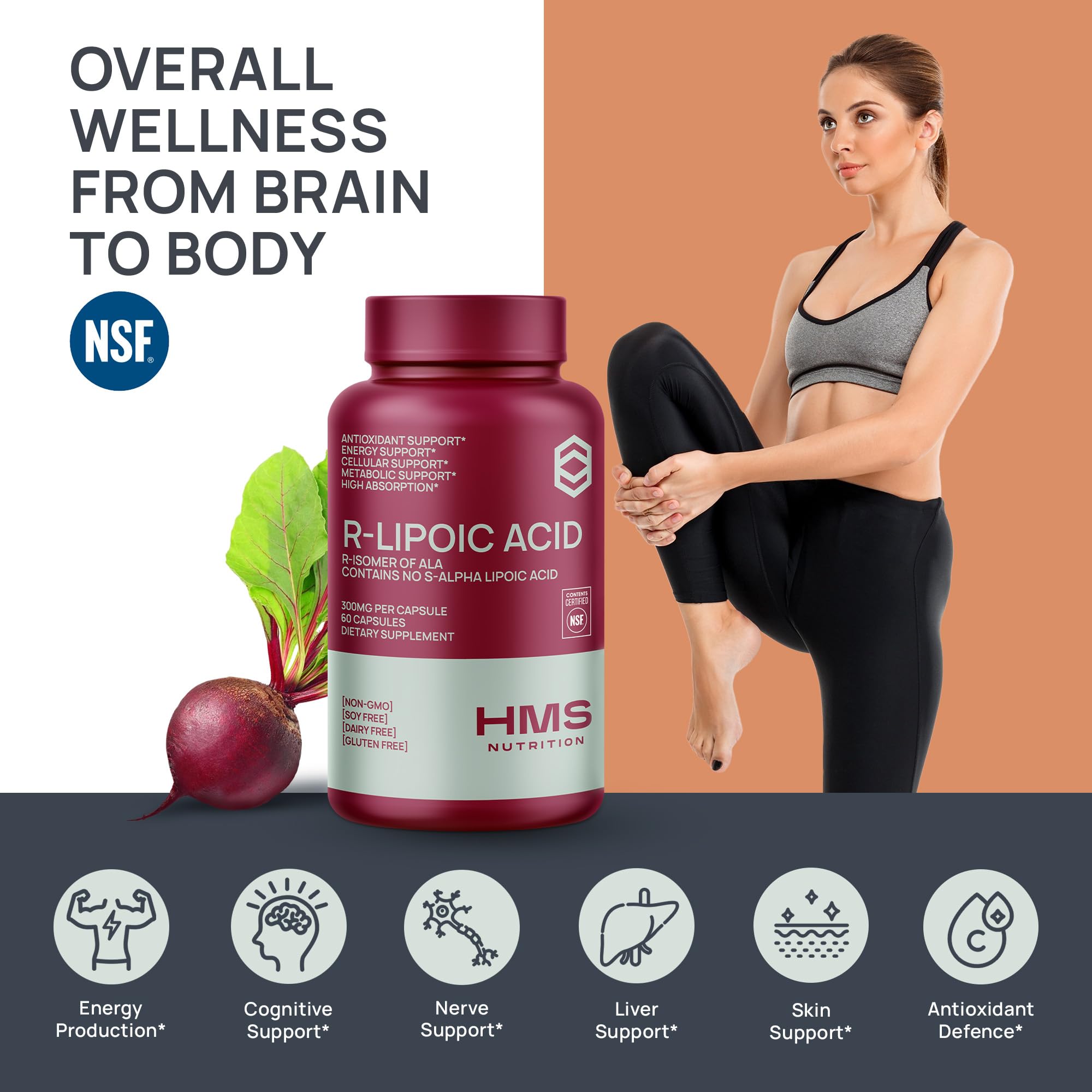 HMS Nutrition vegan symbol implies vegan, non-GMO, gluten-free and dairy-free formulation.