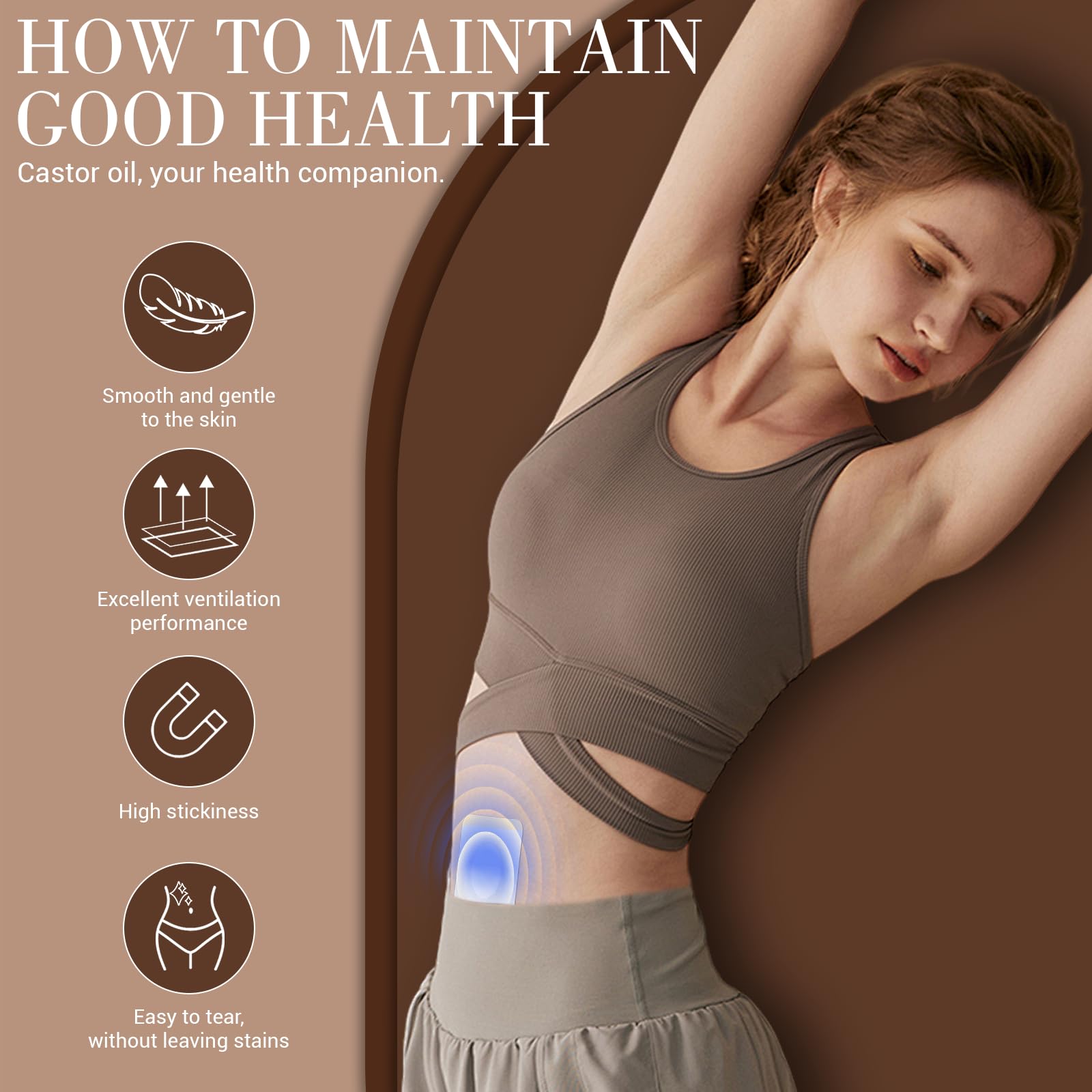 HNMTWQ disposable patches applied to the navel with leak-proof design.