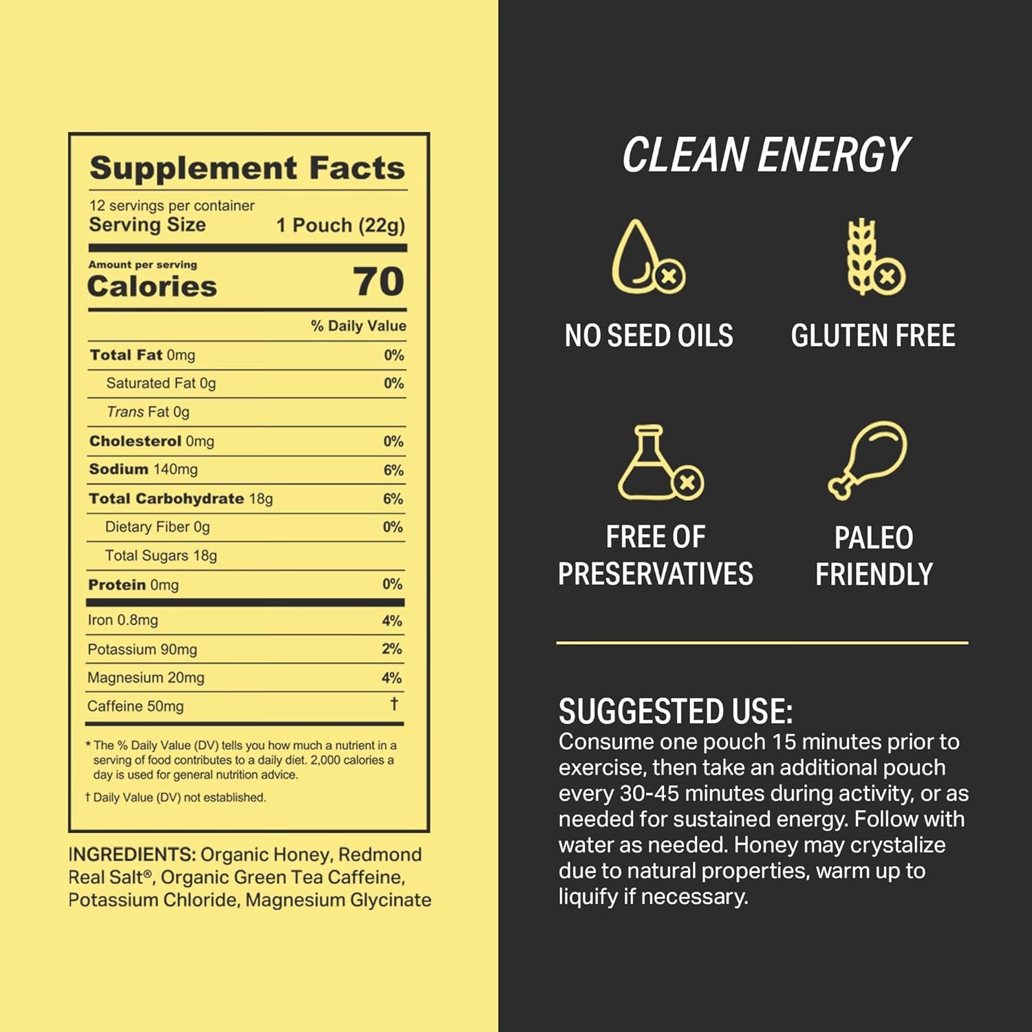 HNY+ Buzz front label showing gluten-free and vegan formula for endurance training