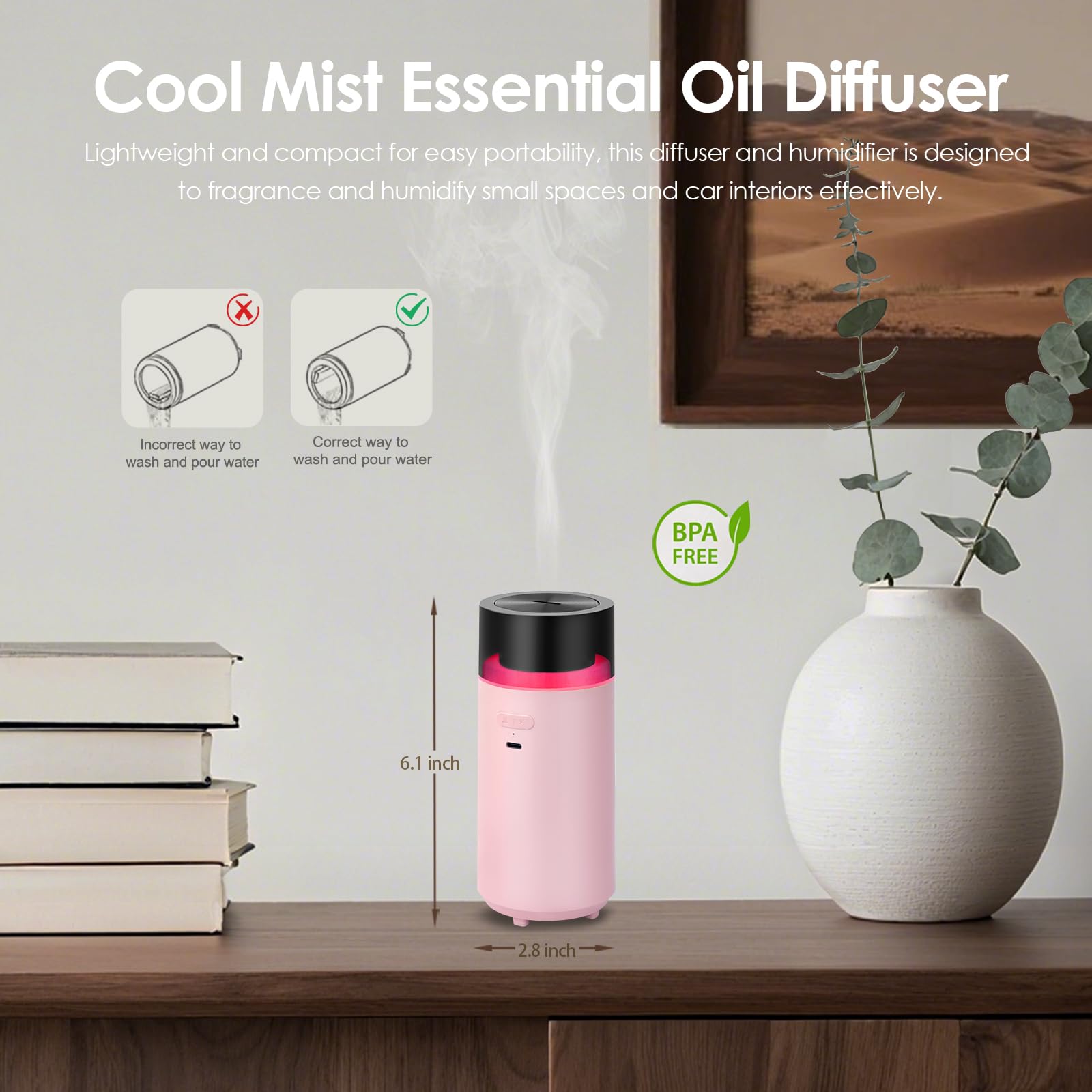 HODEMI diffuser light modes offer ambient mood lighting for work or relaxation.
