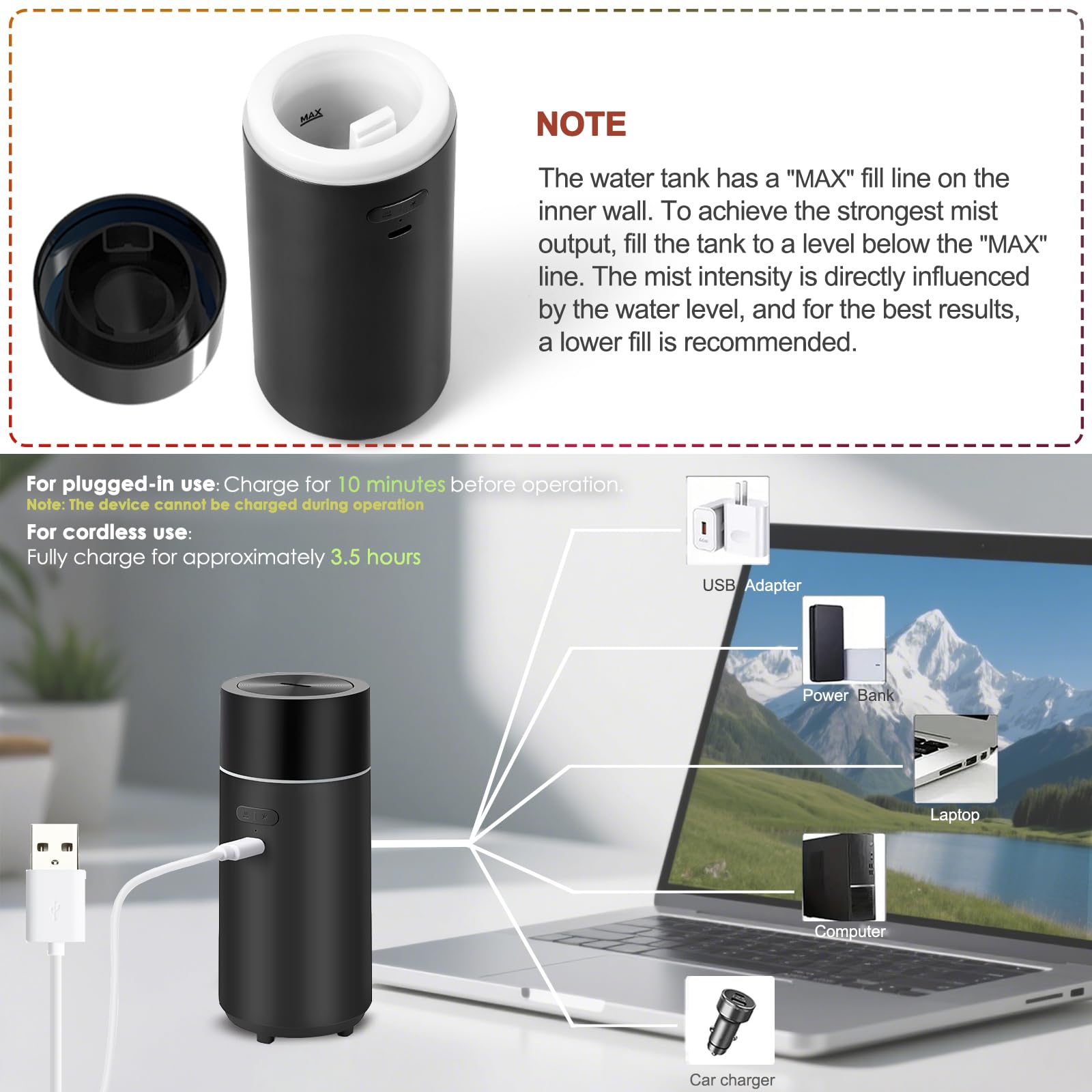 HODEMI 3000mAh battery powers extended fragrance without a wall outlet.