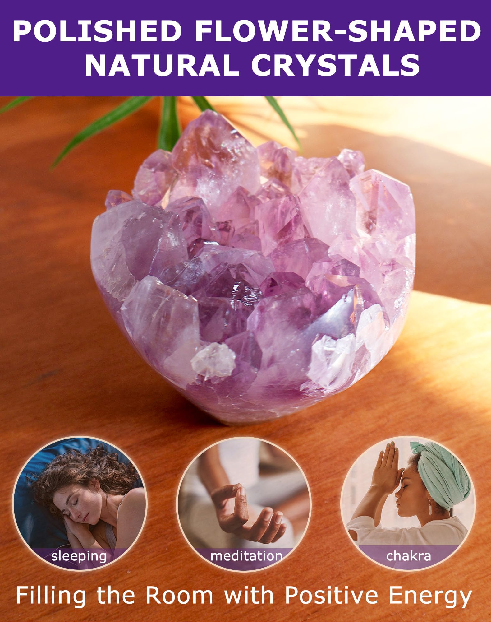 HoHpHq amethyst flower-shape crystal enhances chakra balance and visual appeal