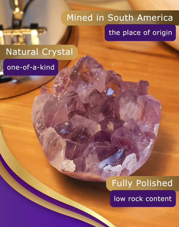 HoHpHq Polished Amethyst Crystal closeup highlights clarity and purple hues.