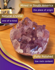 HoHpHq Polished Amethyst Crystal closeup highlights clarity and purple hues.