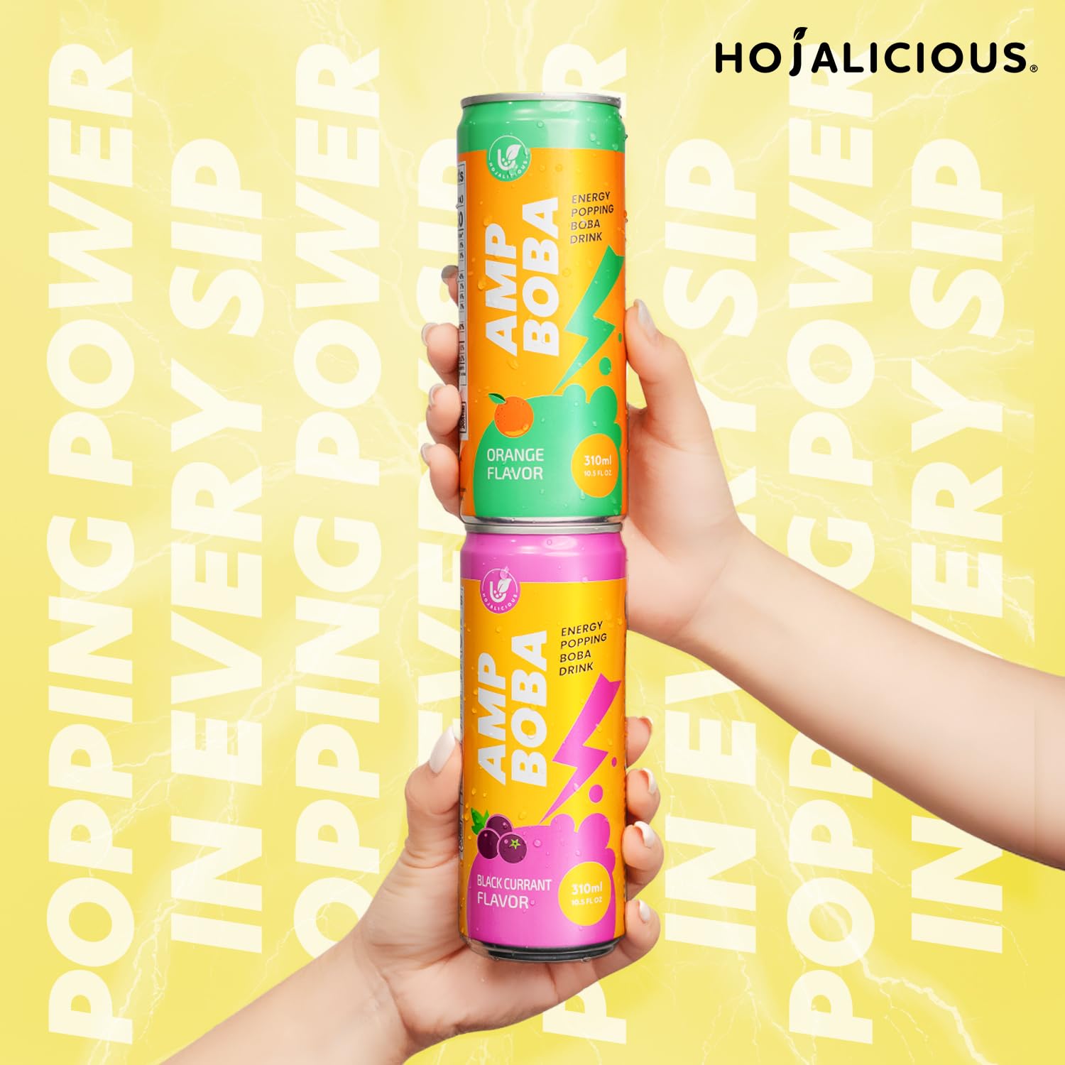 Hojalicious AMPBOBA energy drink bottle close-up showing label
