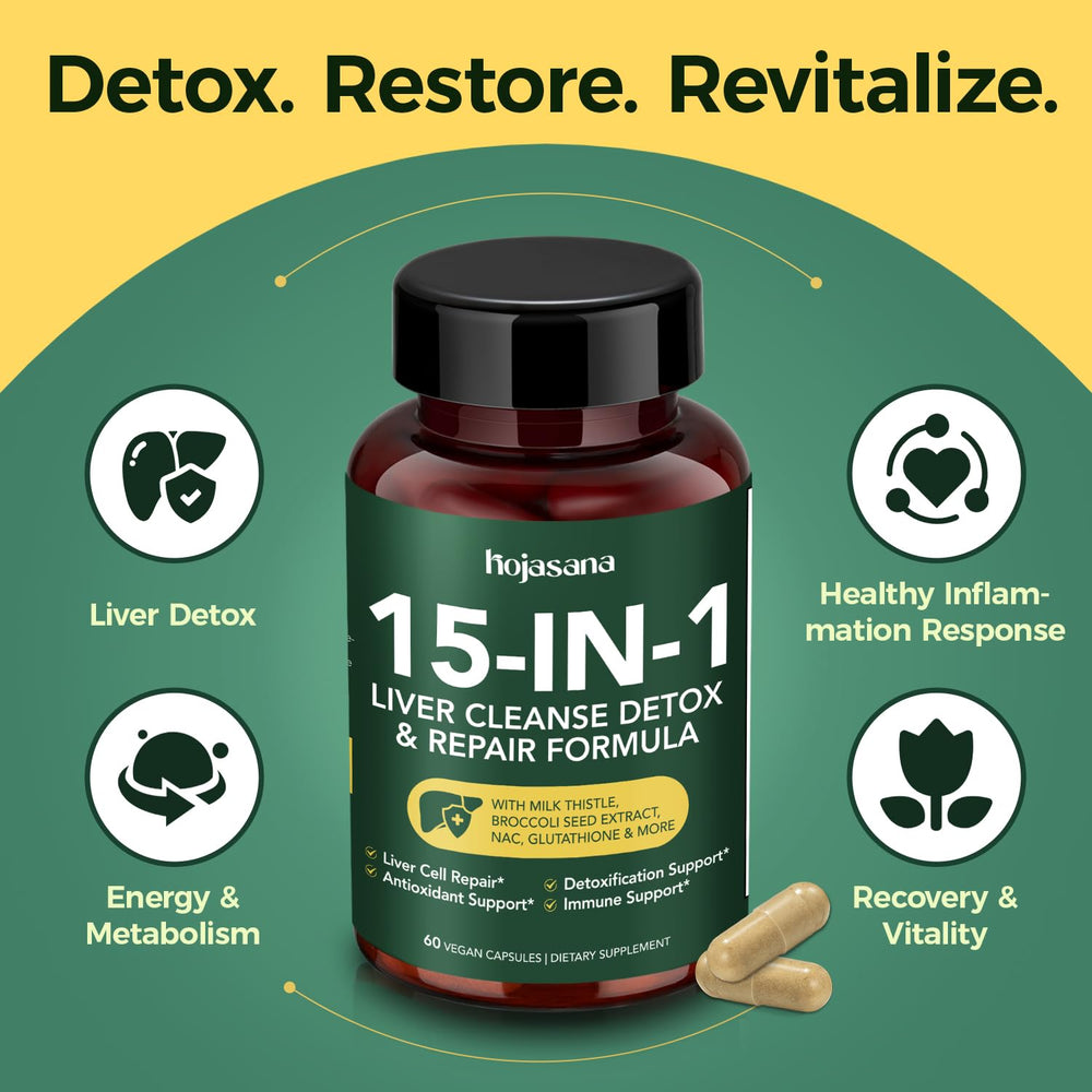 HojaSana Liver Cleanse ingredients scene emphasizes broccoli seed and milk thistle blend