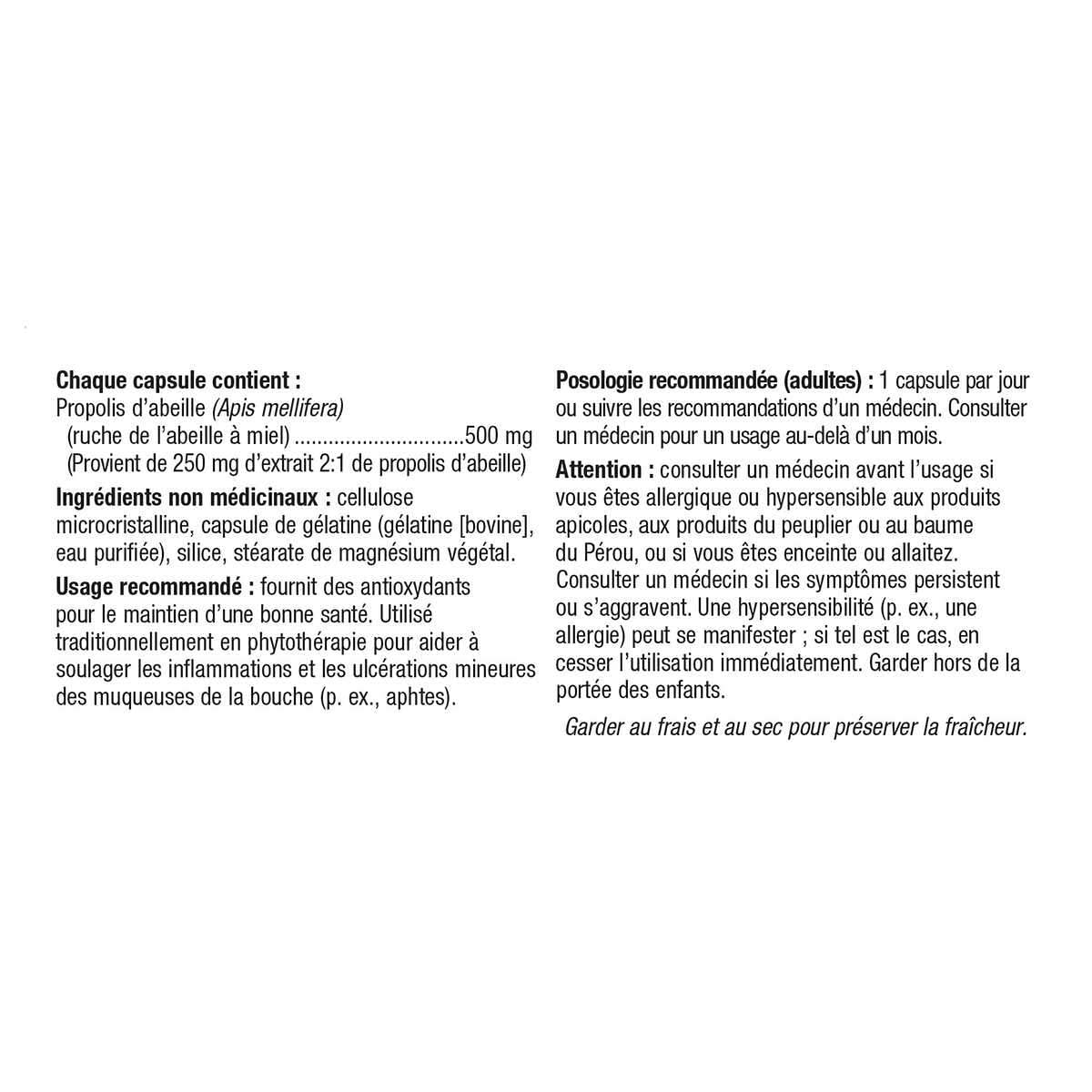 Holista Bee Propolis label close-up highlighting vitamins, minerals and bioflavonoids for everyday wellness.
