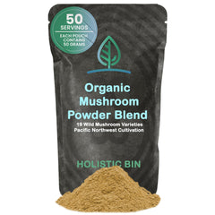 Holistic Bin Mushroom Powder 19-varieties bottle view for daily wellness.