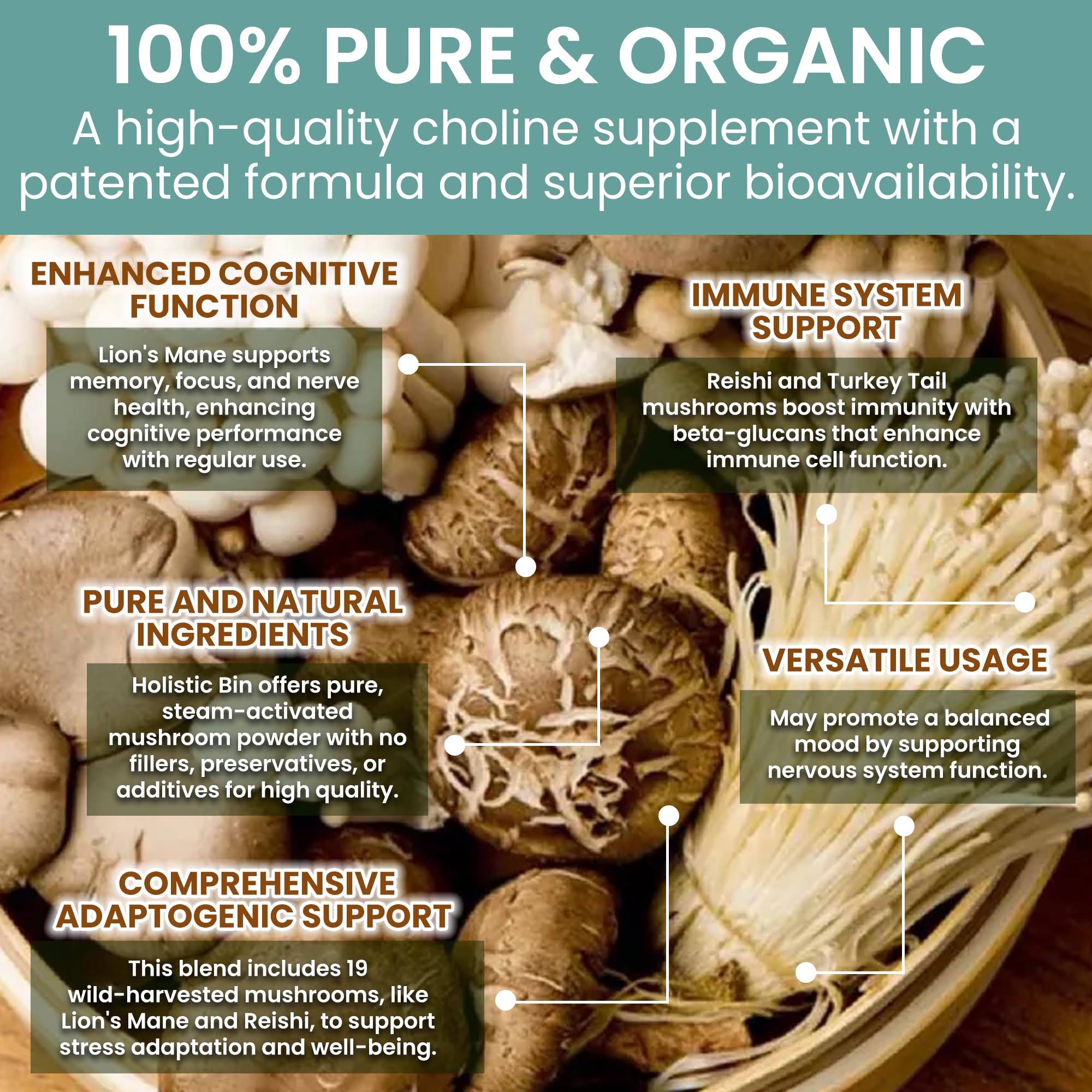 Holistic Bin Mushroom Powder in smoothie for easy daily integration.