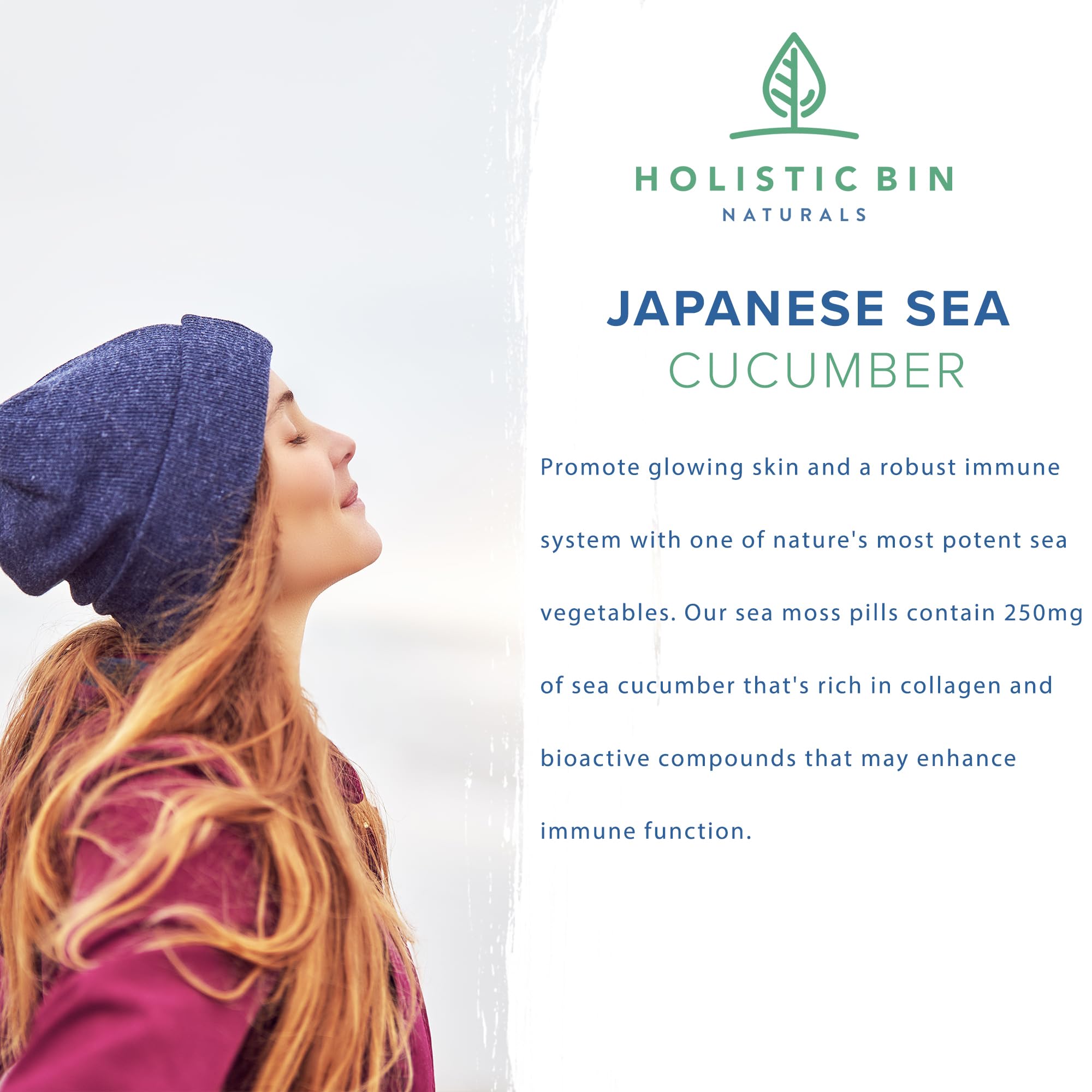 Holistic Bin sea moss capsules on a clean label display