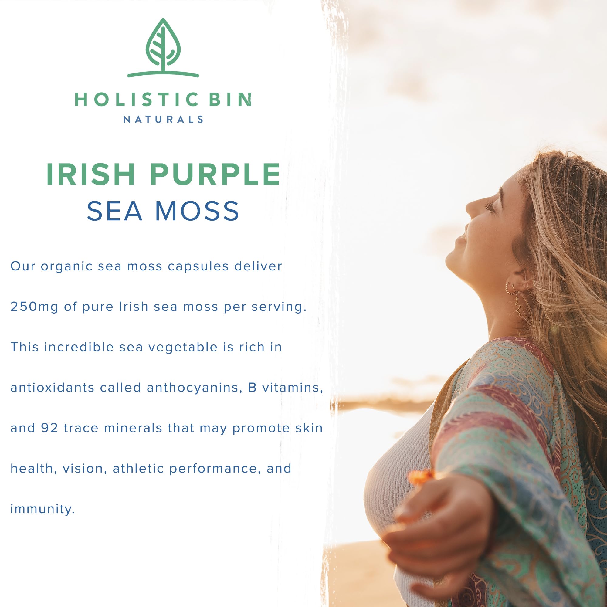 Holistic Bin wild-harvested sea moss packaging emphasizing purity