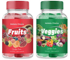 Holistic Choice Veggies Gummies bottle with garden flavors for balanced nutrition.