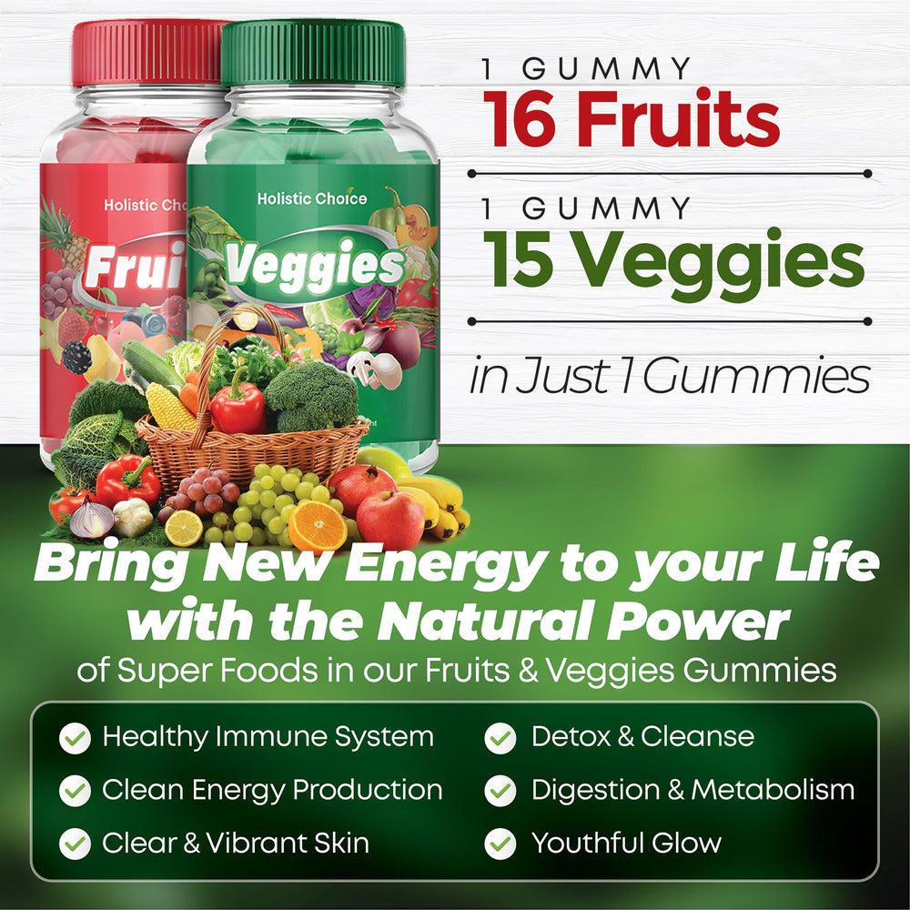 Holistic Choice Veggies Gummies bottle with kid-friendly chewable format.